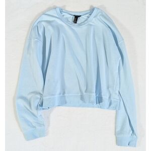 ❤️ Forever 21 Light Blue Cropped Dropped Shoulder Long Sleeve Crewneck